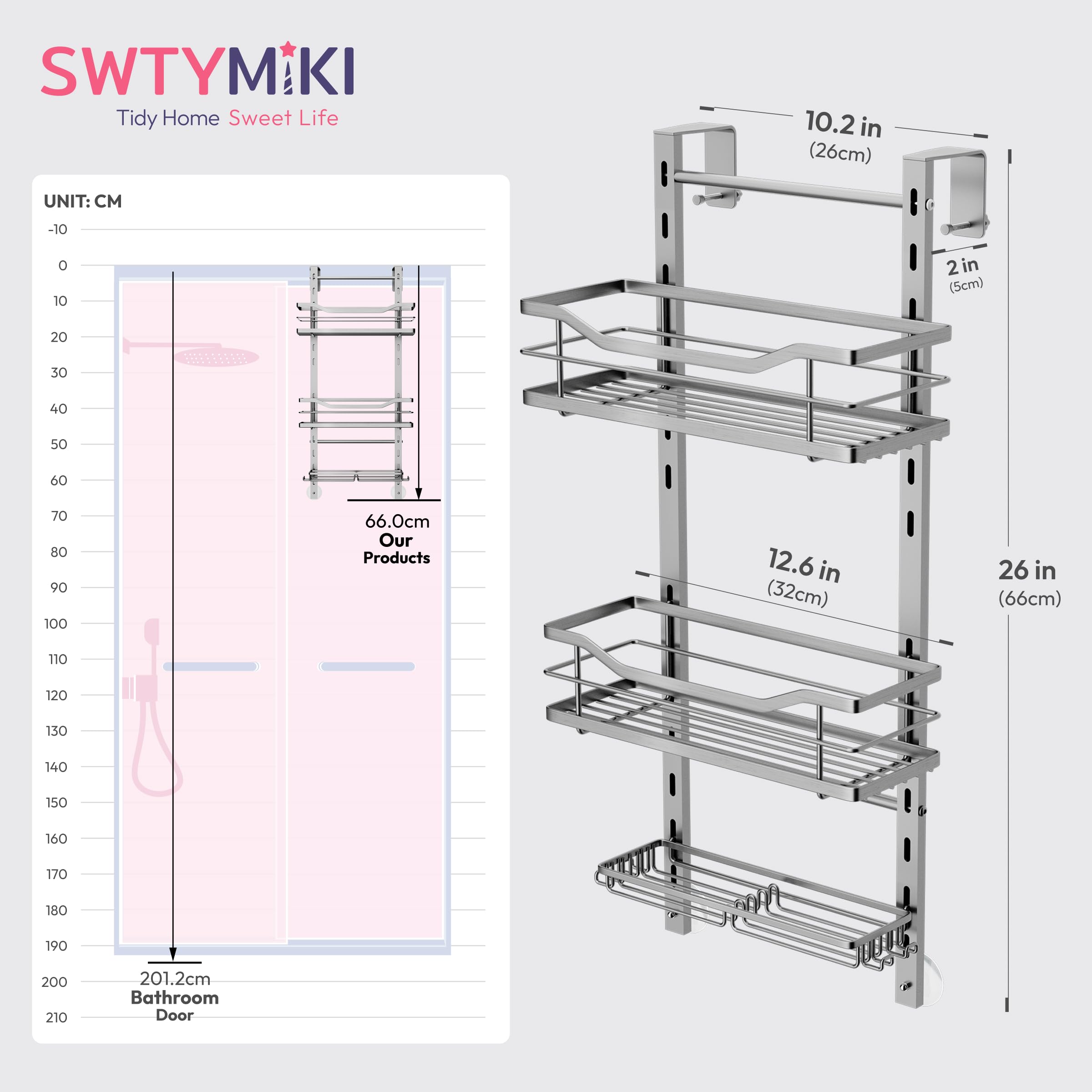 SWTYMIKI dimensions 12.6 x 4.7 x 26 inches fit standard doors.