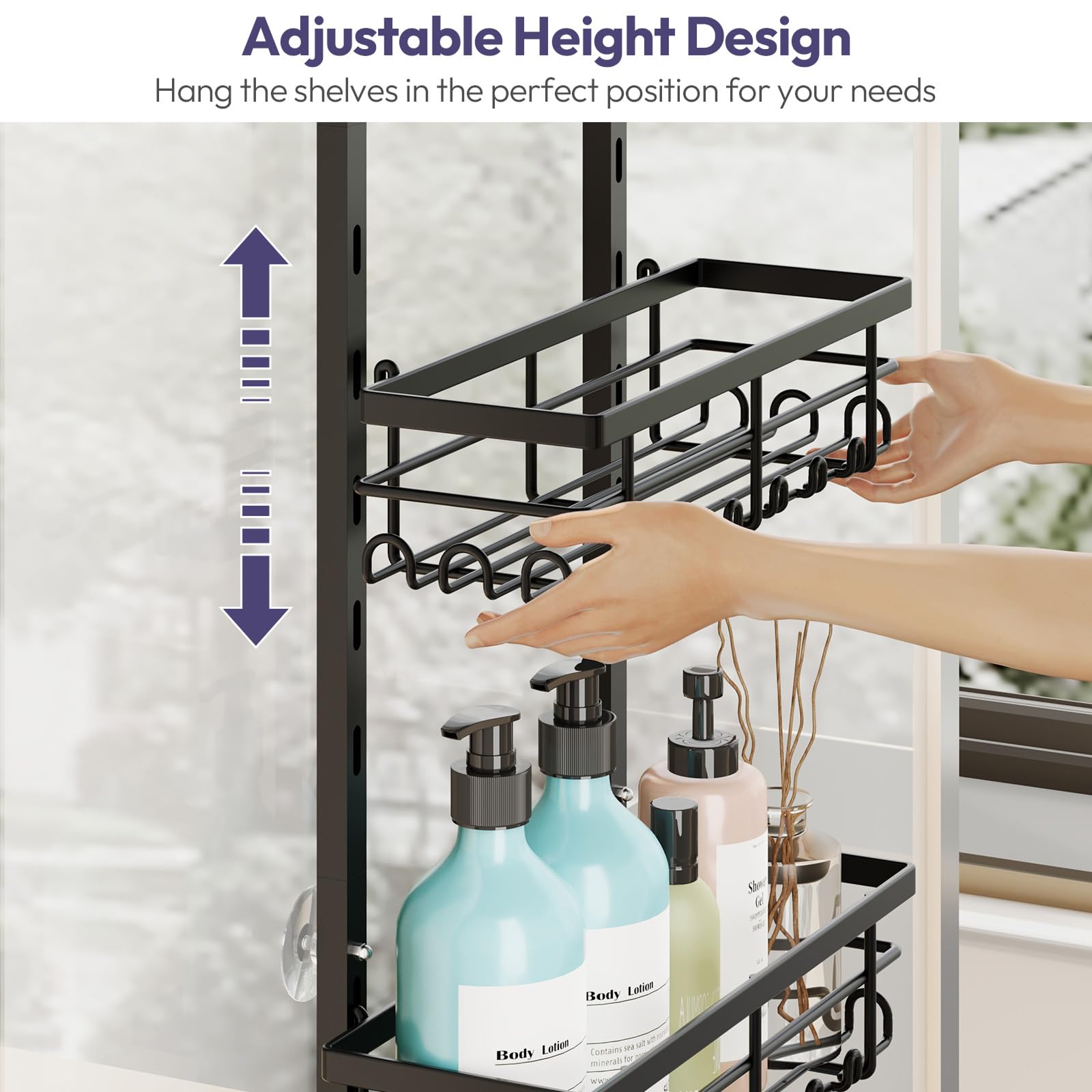 SWTYMIKI over-the-door shower caddy side view showing slim profile