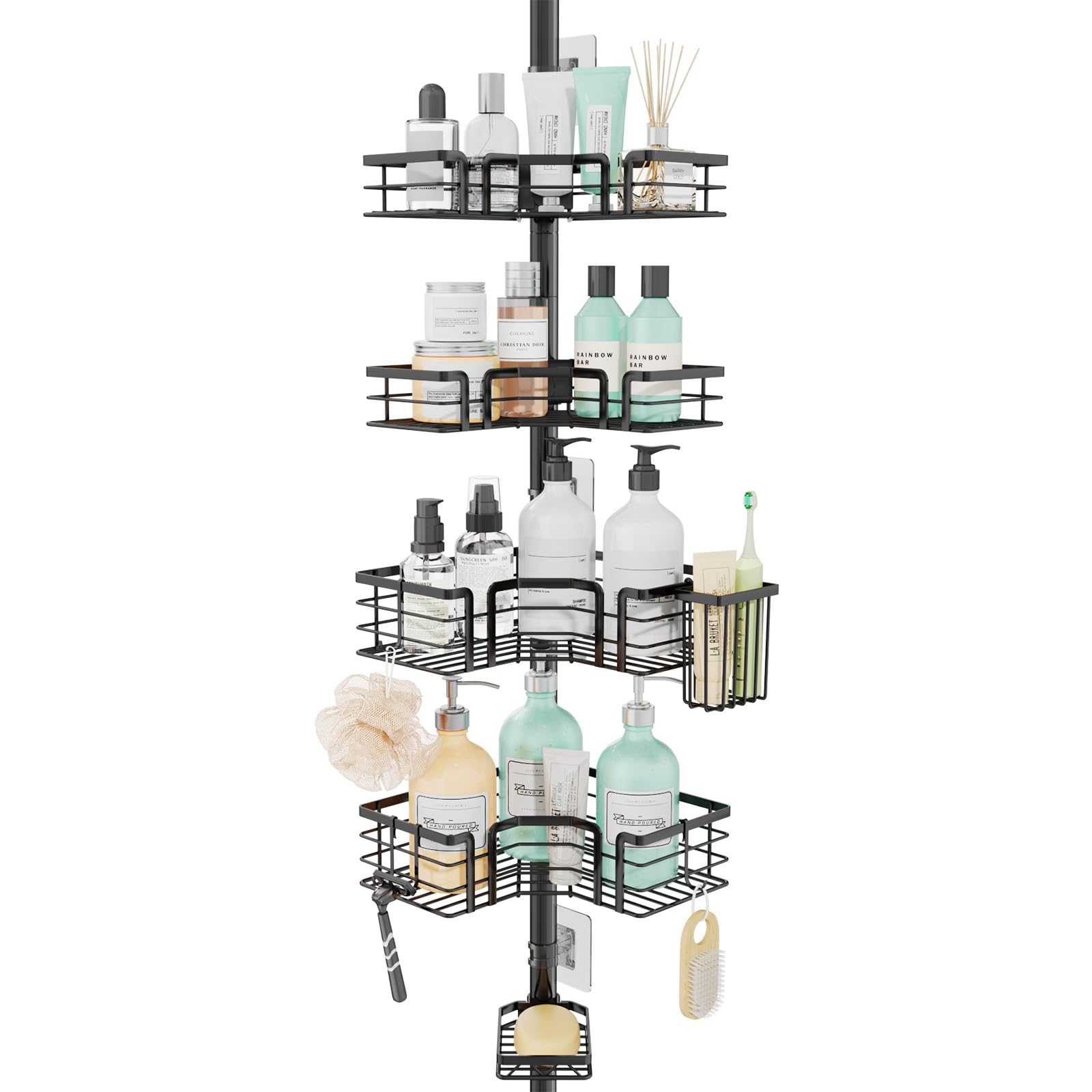 SWTYMIKI shower caddy tension pole with adjustable height for versatile bathroom storage.