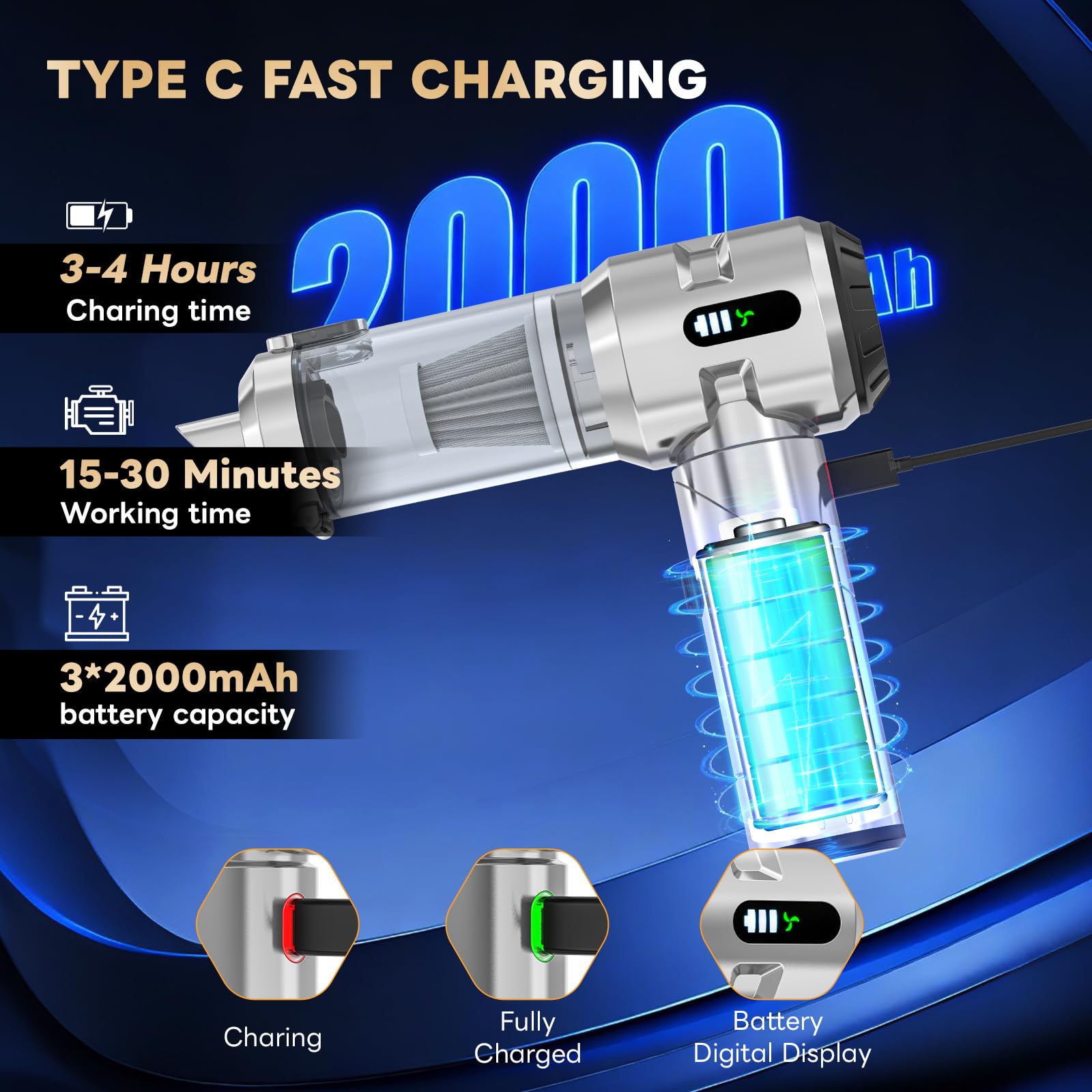Sycoodeal car vacuum foldable-design keeps accessories neatly stored.