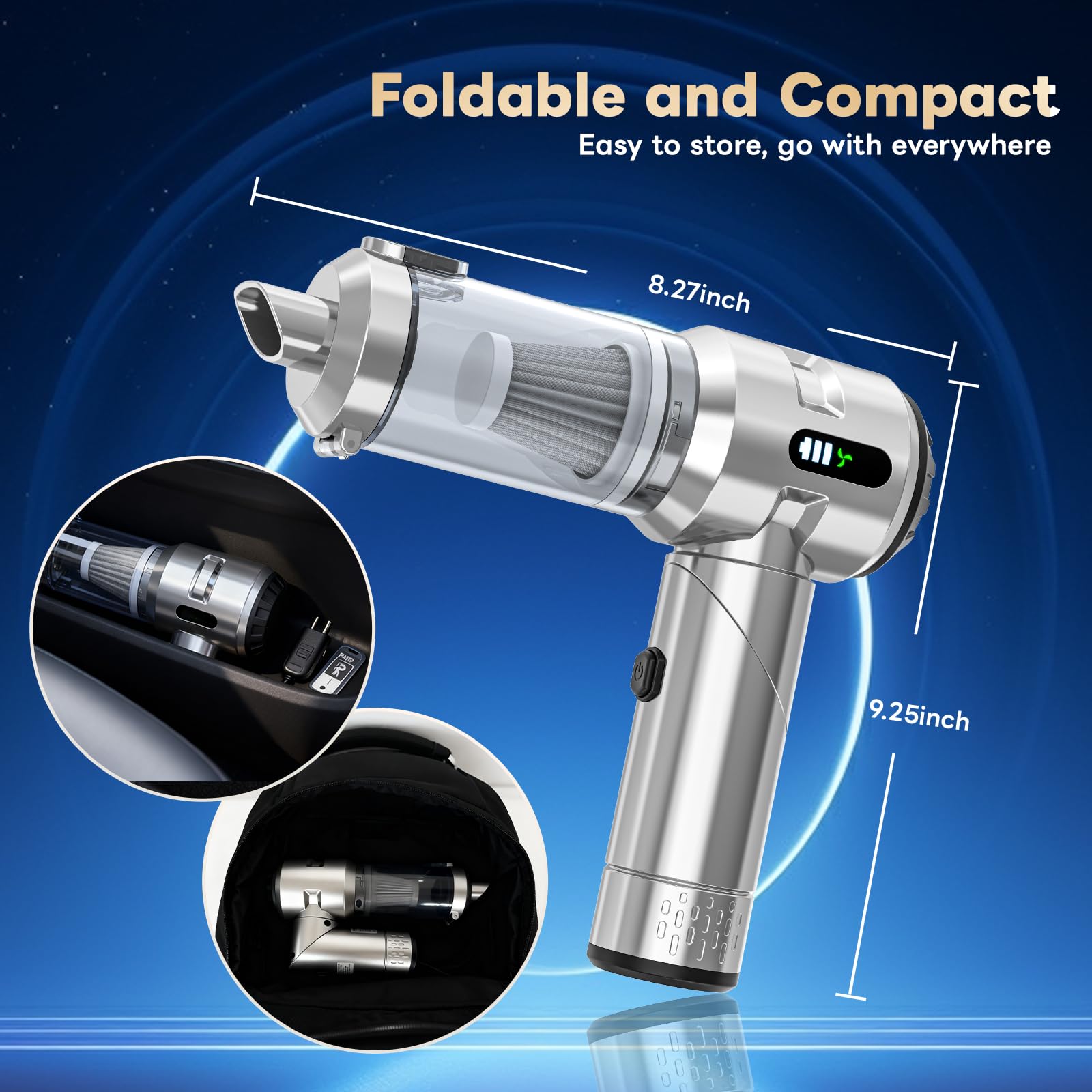 Sycoodeal car vacuum Type-C charging offers quick recharging from USB.