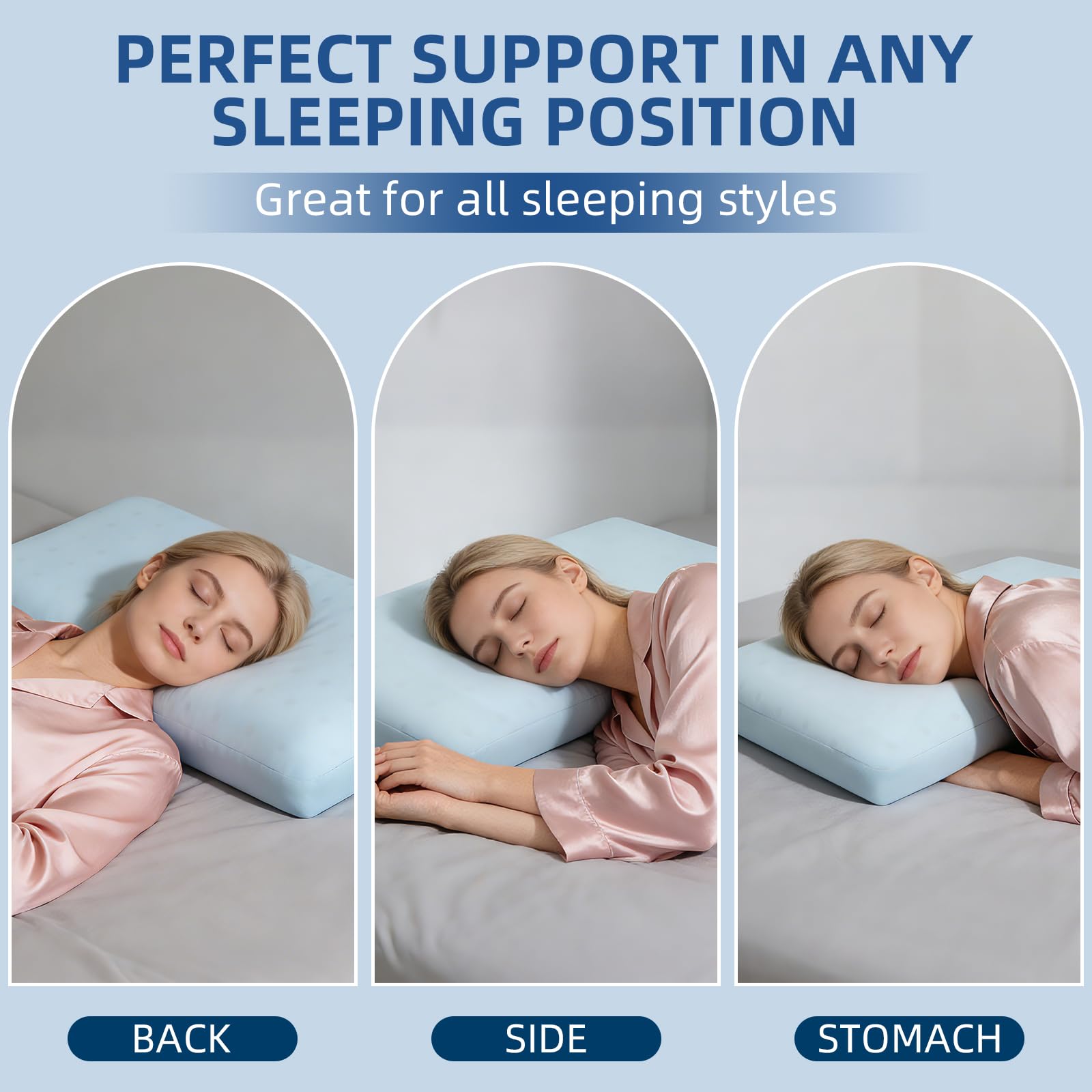 Sycoodeal pillow suitable for back, stomach, and side sleepers.