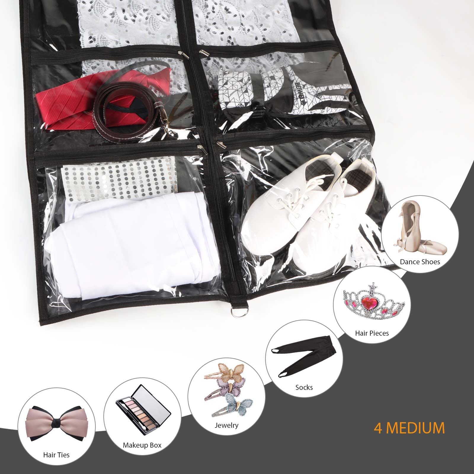 Syeeiex bag with D-rings ready to hang, simplifying transport between studios.