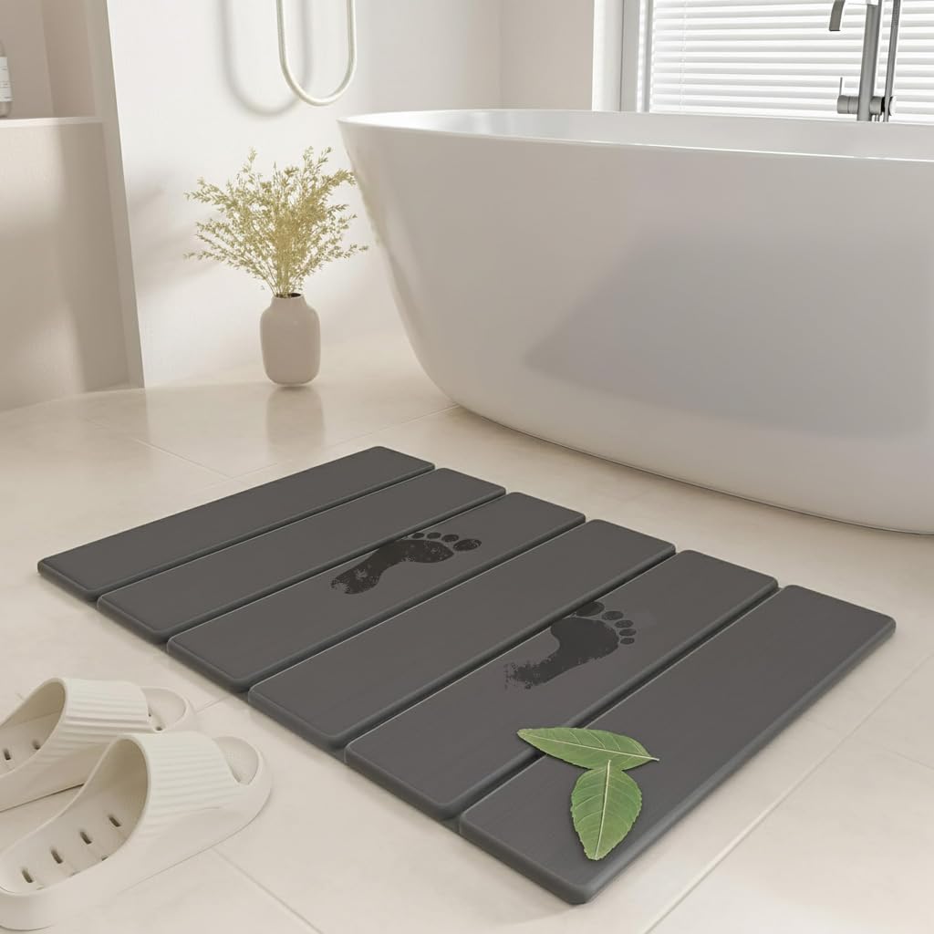 SYIPO stone bath mat non-slip underside keeps feet secure after shower