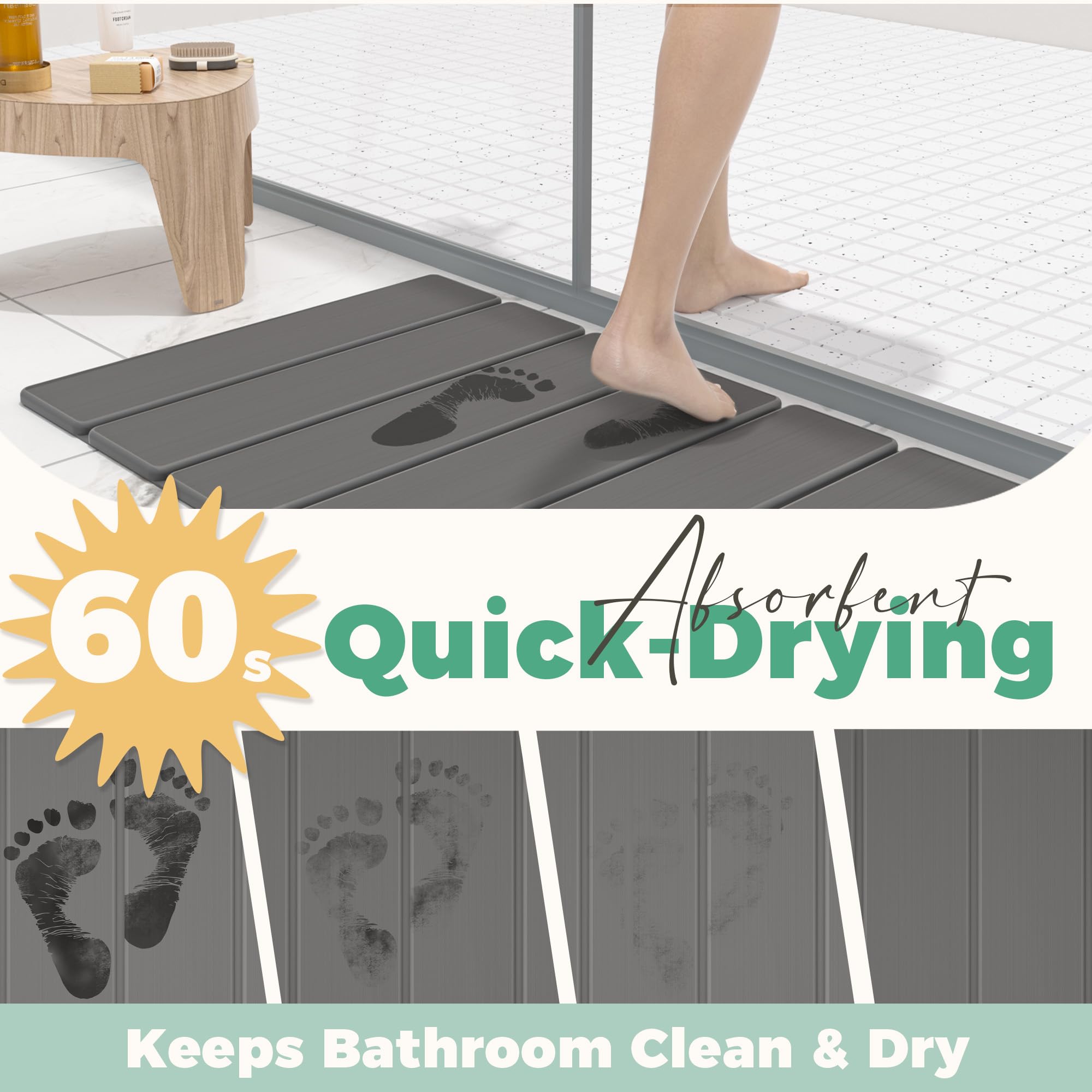 SYIPO stone bath mat rollable design stores compactly when not in use
