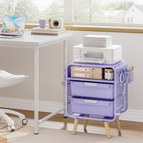SYKIARIOL Nightstand showing adjustable wooden legs for floor protection