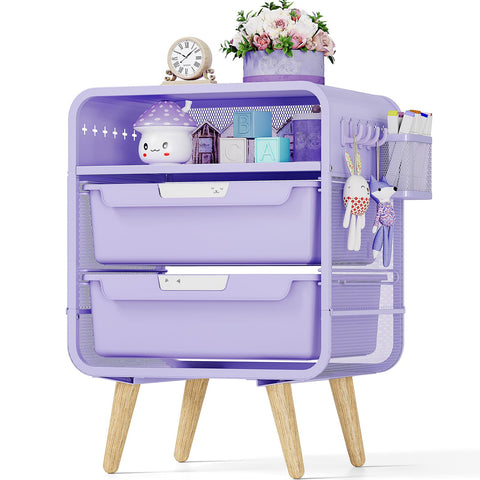 SYKIARIOL Kids Nightstand with two drawers and a storage basket for easy organization