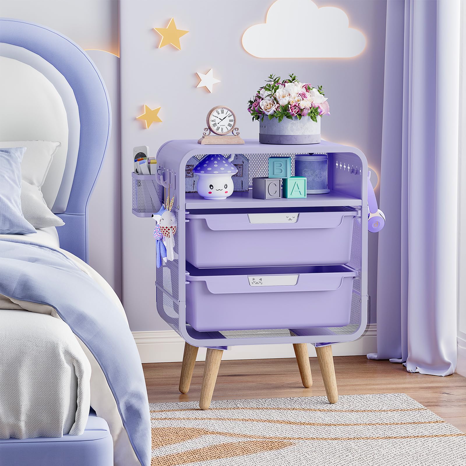 SYKIARIOL Nightstand front with label slots for drawer organization