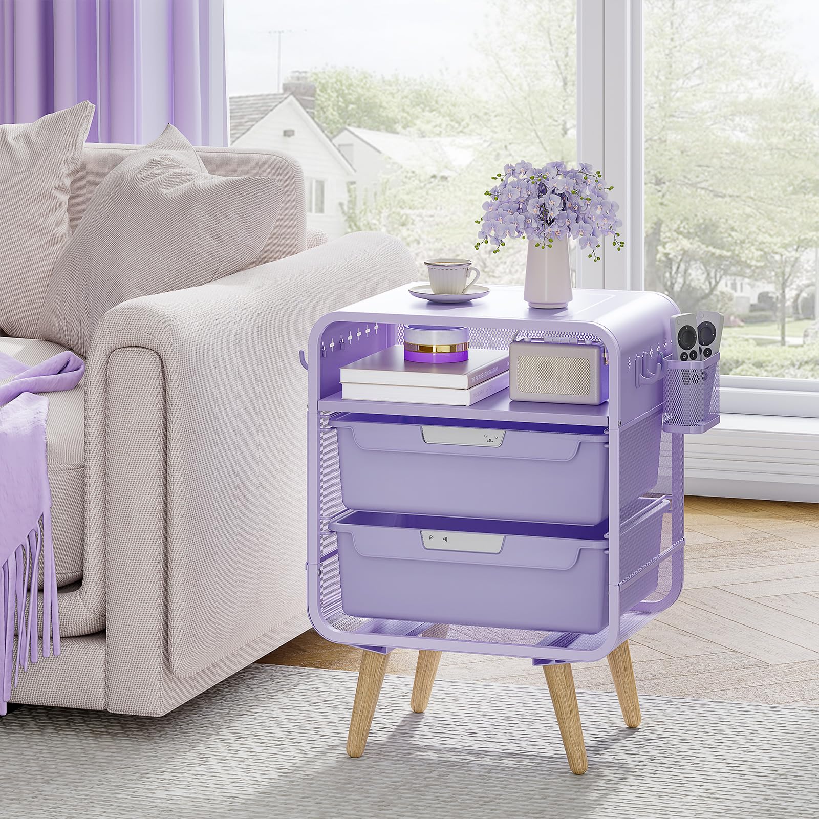 SYKIARIOL Metal-framed nightstand with powder coating for durability