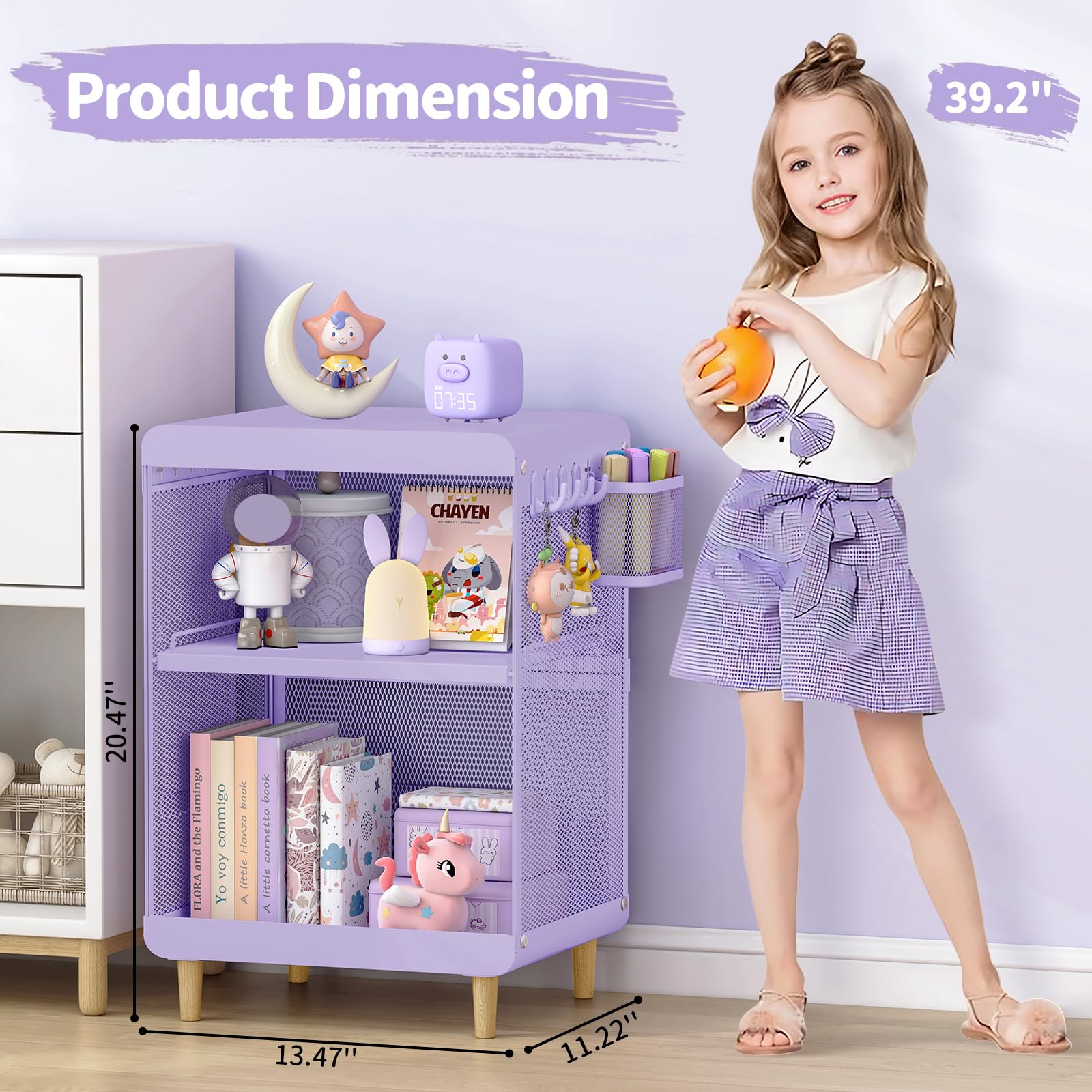 SYKIARIOL nightstand with side hooks keeps items within reach.