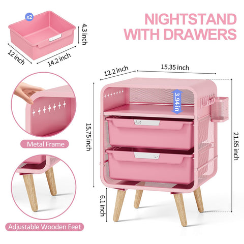 SYKIARIOL pink nightstand drawer handle close-up highlights smooth operation