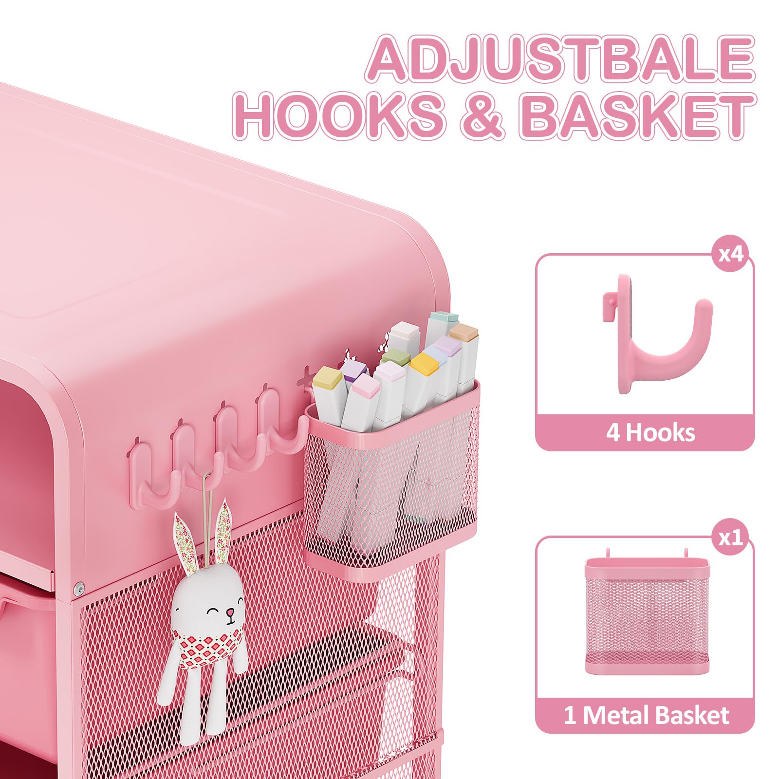 SYKIARIOL pink nightstand with sturdy metal legs for stable support