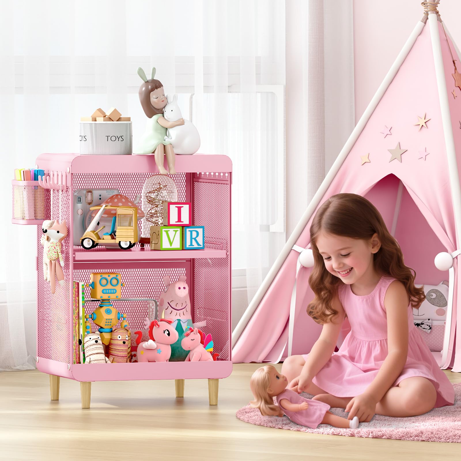 SYKIARIOL Pink nursery nightstand suited for girls rooms and play spaces