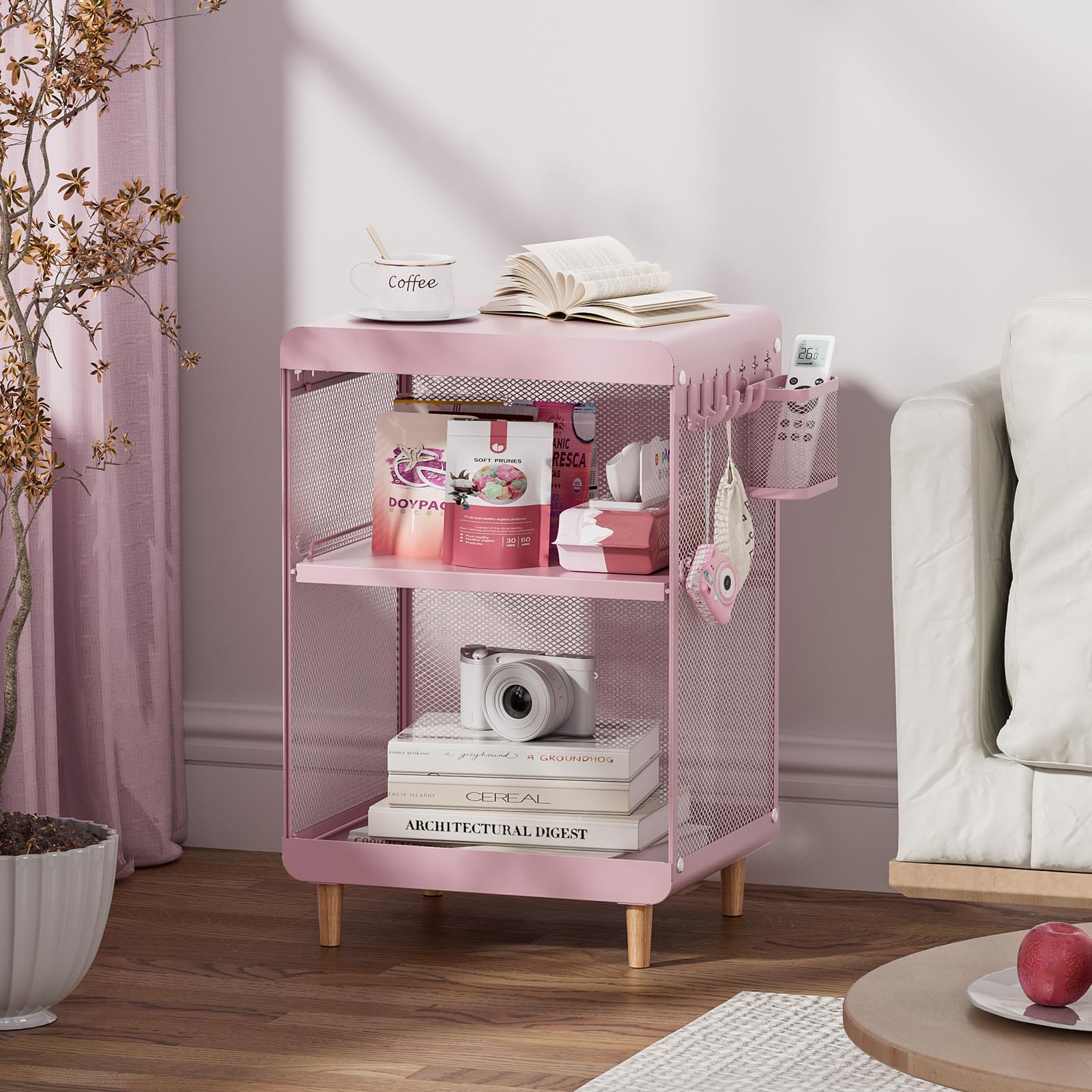 SYKIARIOL Compact bedside table fits small spaces beside a bed