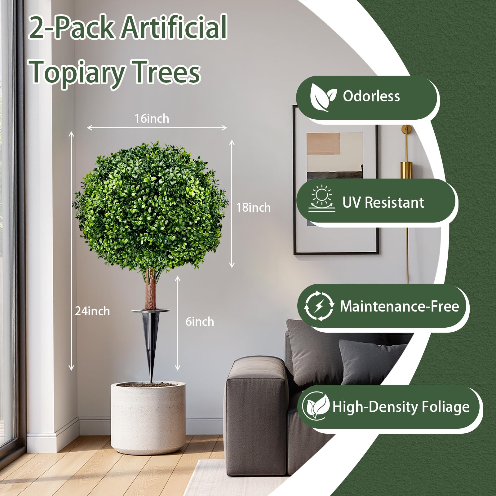 SylvanVerse artificial boxwood ball 18-inch enhances planters with realistic low-maintenance greenery