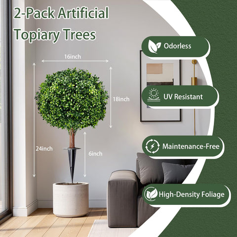 SylvanVerse artificial boxwood ball 18-inch enhances planters with realistic low-maintenance greenery