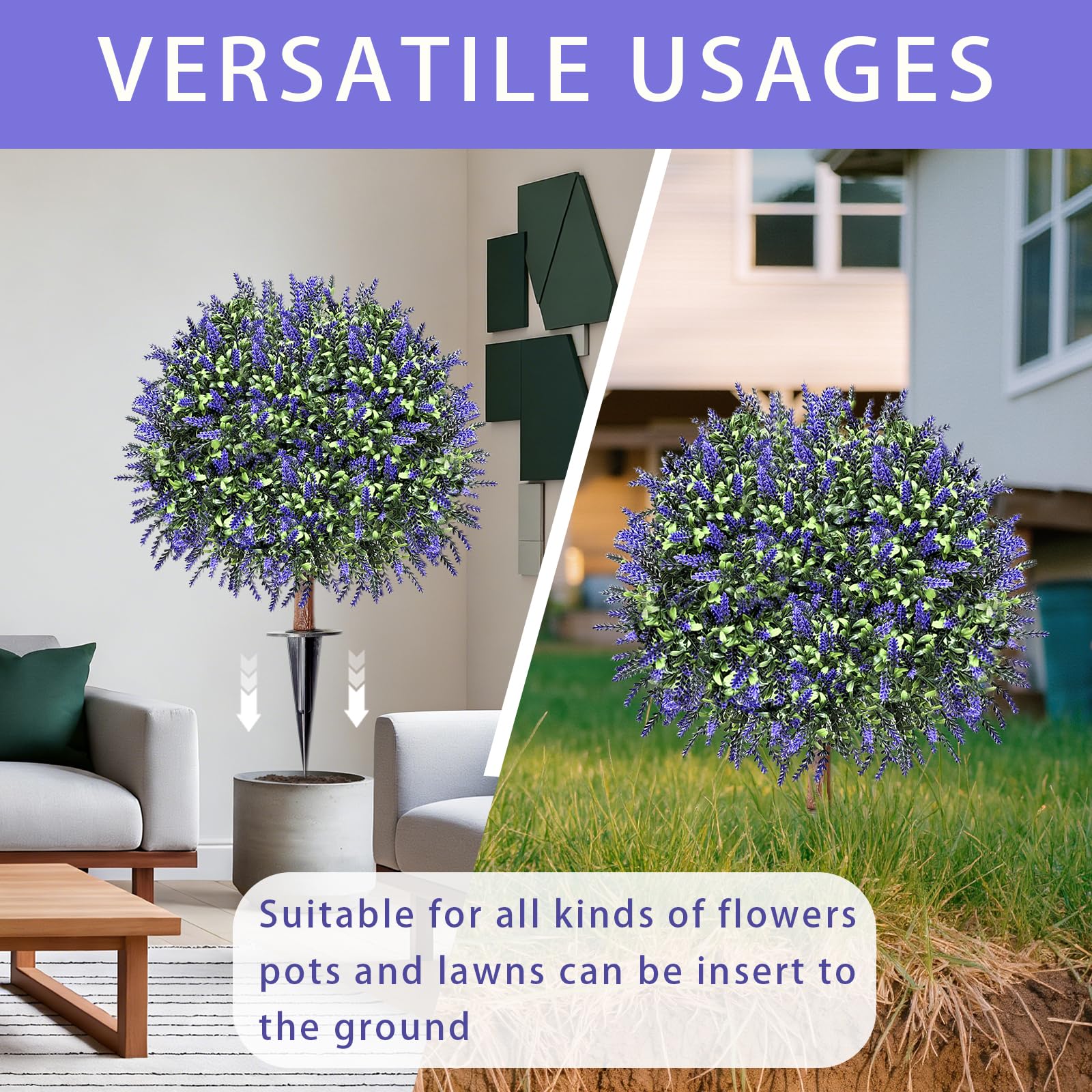 SylvanVerse artificial lavender topiary ball with ground spike eco-friendly option.