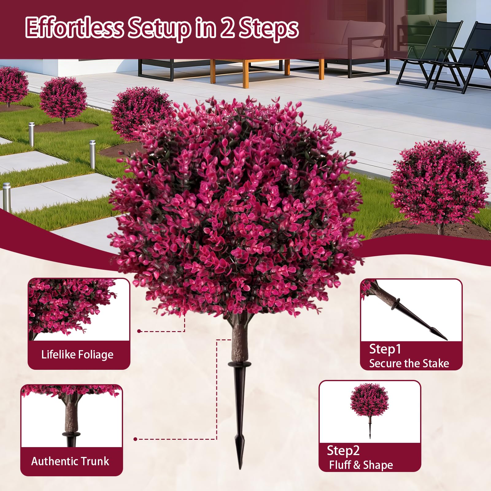 Side view of SylvanVerse 18 inch topiary ball highlighting dense foliage