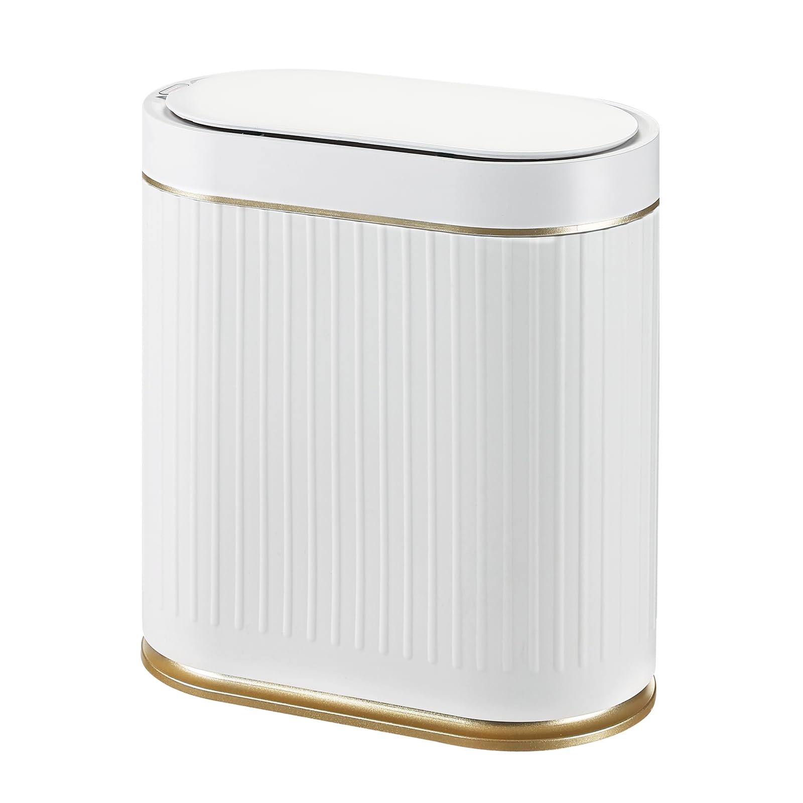 SYNCVIBE automatic trash can lid opens with motion for hands-free bathroom use.