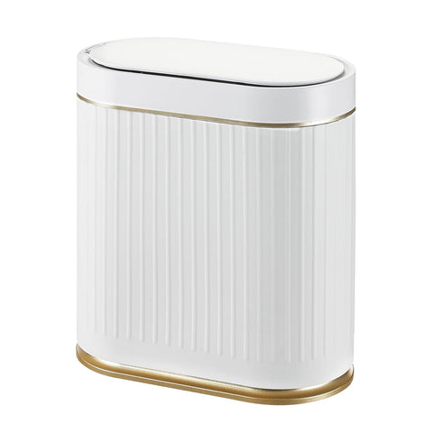 SYNCVIBE automatic trash can lid opens with motion for hands-free bathroom use.