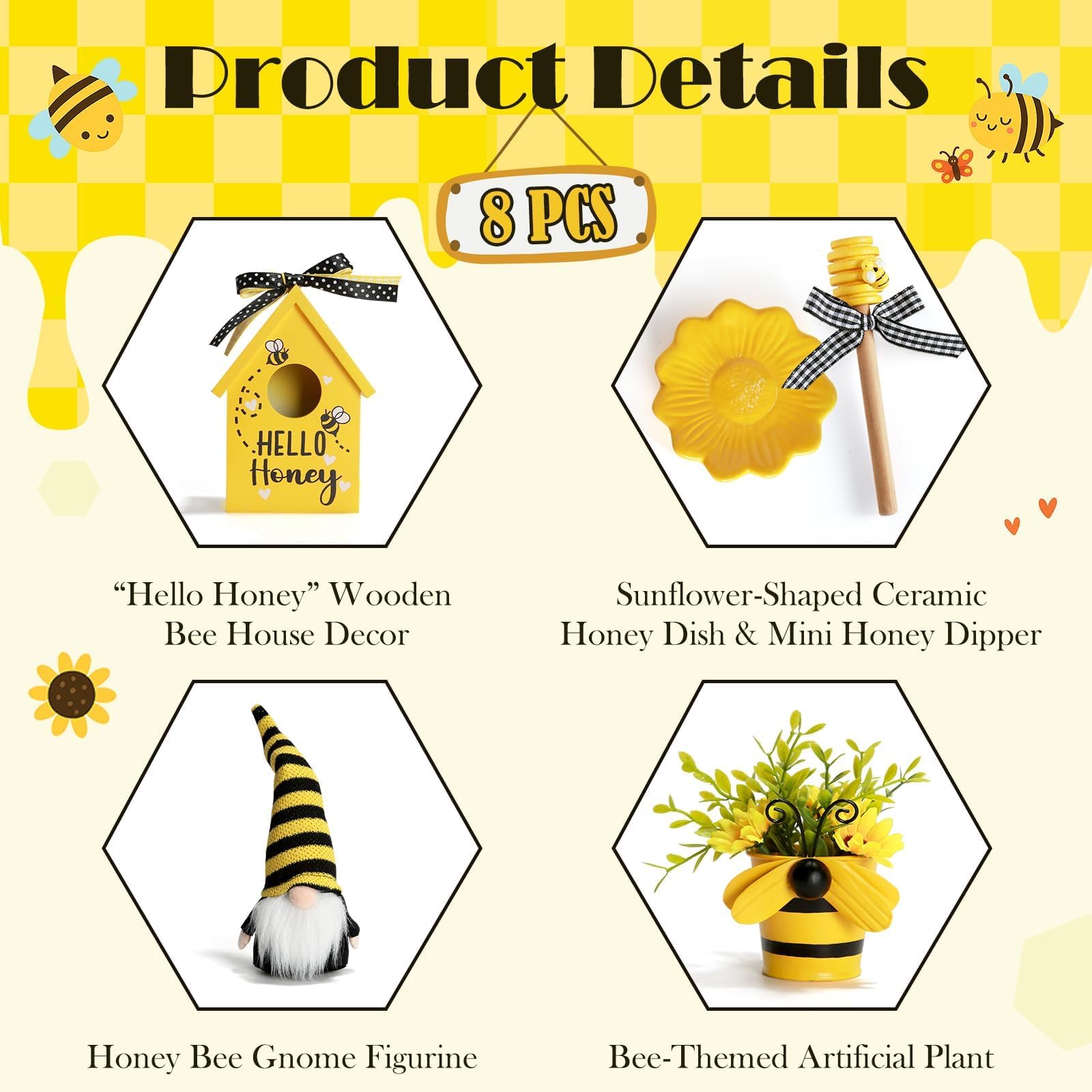 SYNCVIBE HOME letter sign pairs with bee decor for cozy displays.