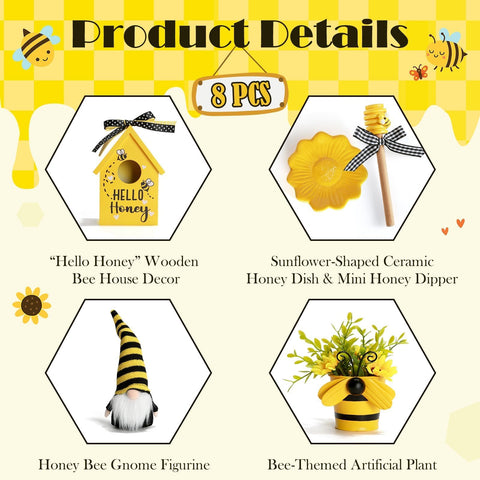 SYNCVIBE HOME letter sign pairs with bee decor for cozy displays.