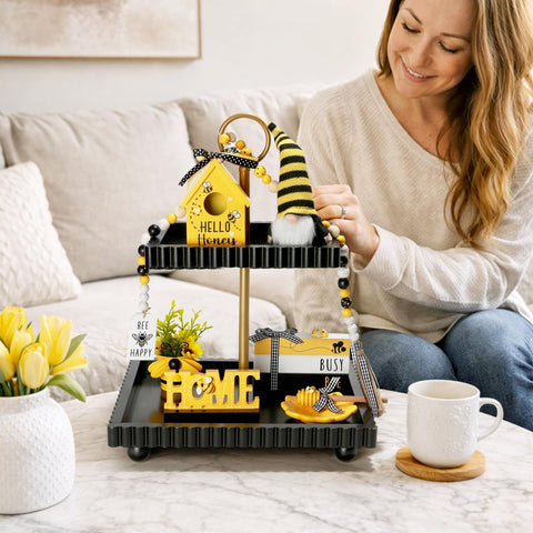 SYNCVIBE Mini bee accents brighten tiered trays with cheerful detail.