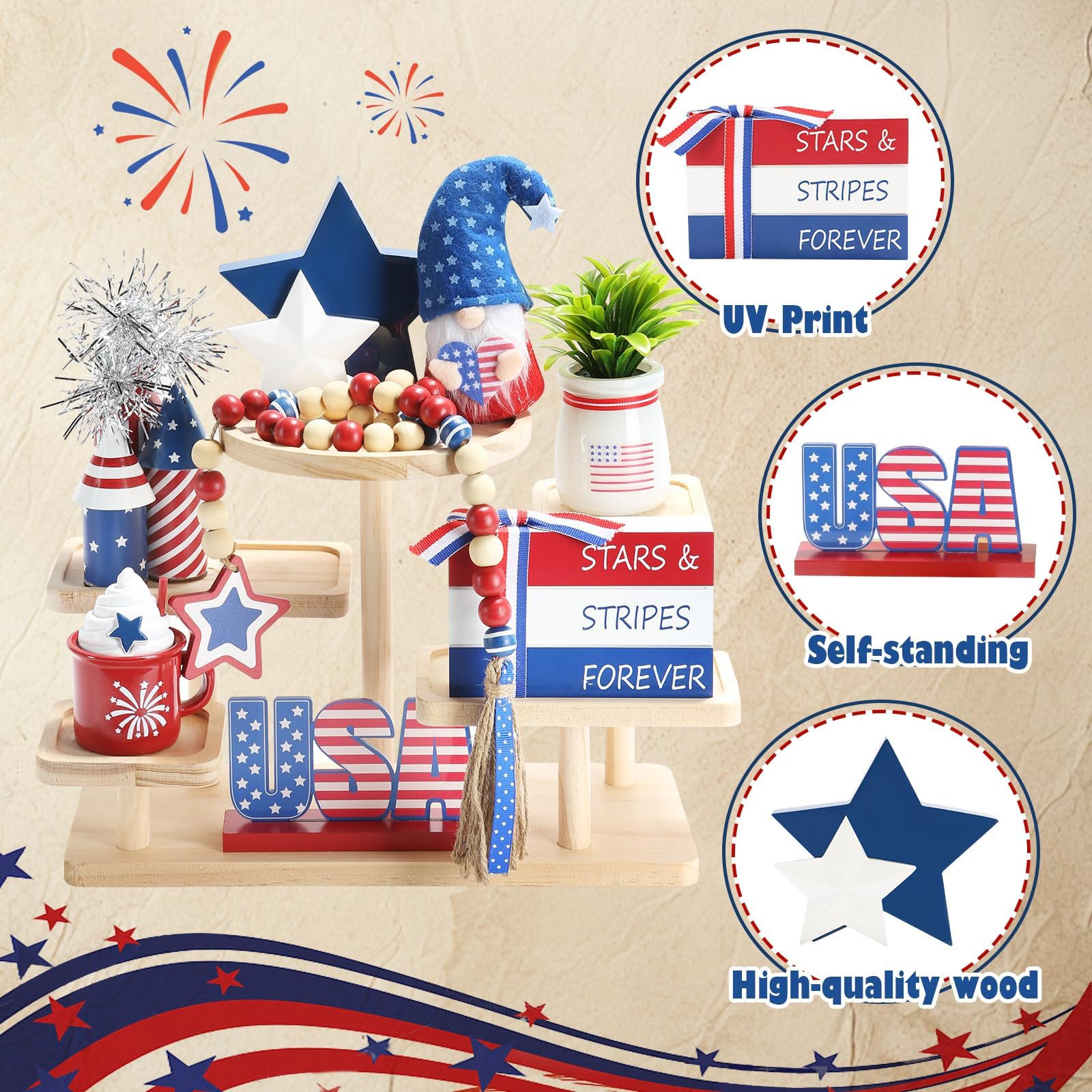 SYNCVIBE patriotic banner tray ornament for mantel and desk