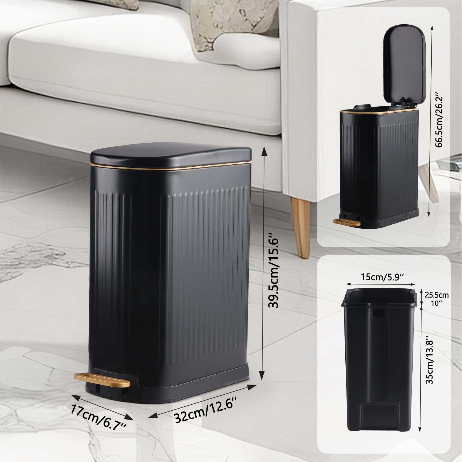 SYNCVIBE Slim trash can removable inner bucket for easy cleaning