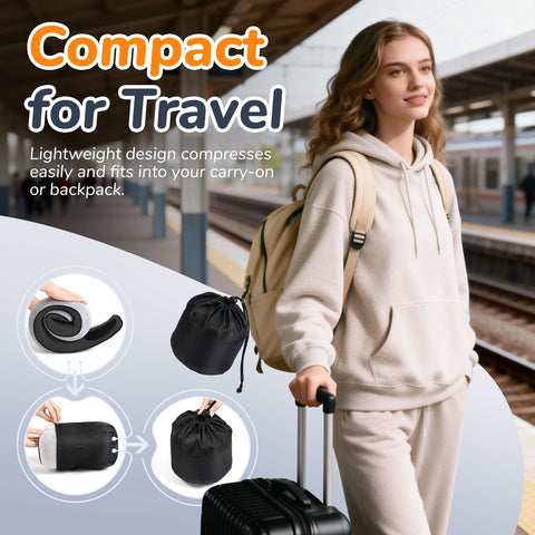 SYNNA pillow attaches to luggage for convenient transport on journeys