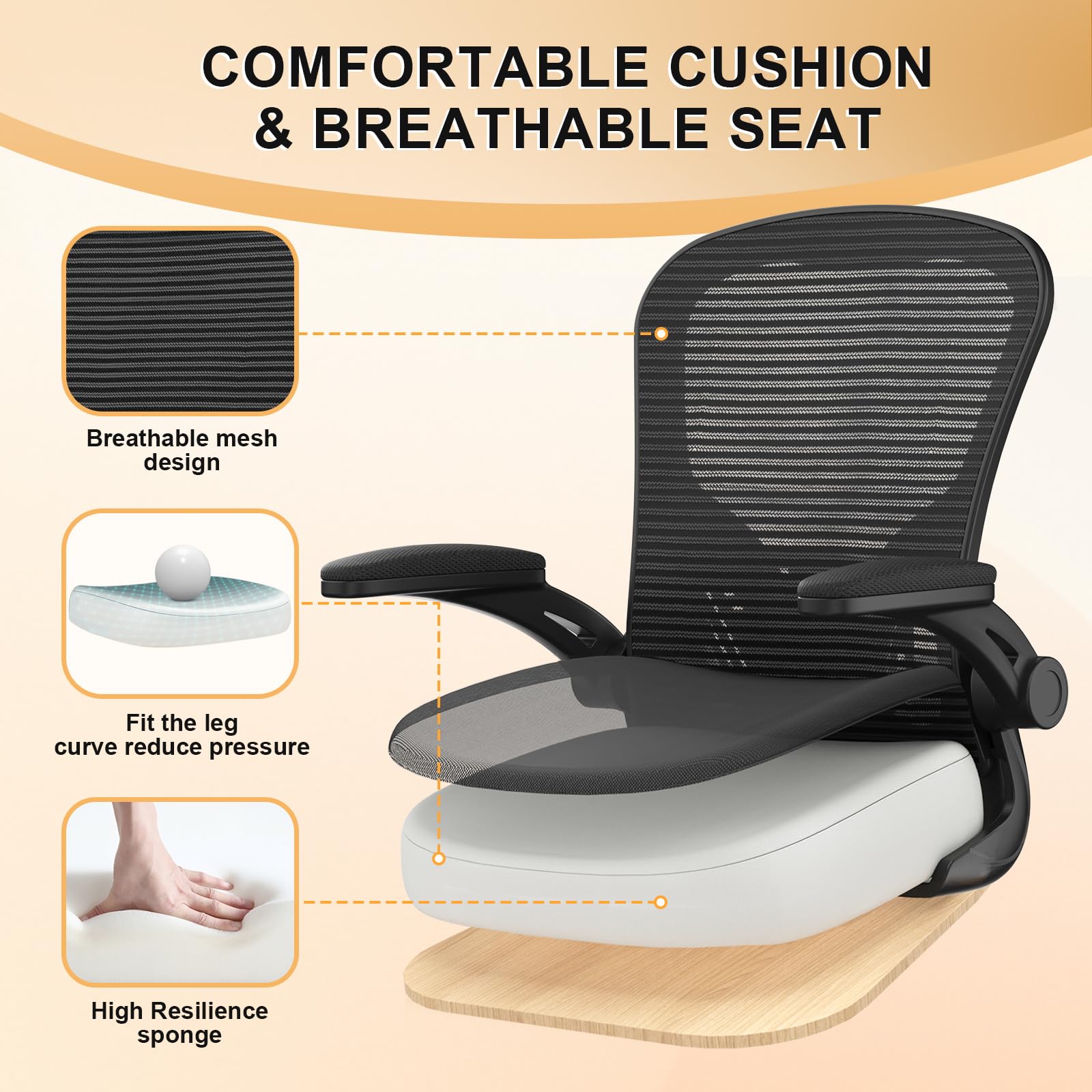 Synorla breathable mesh back keeps you cool during extended work periods.
