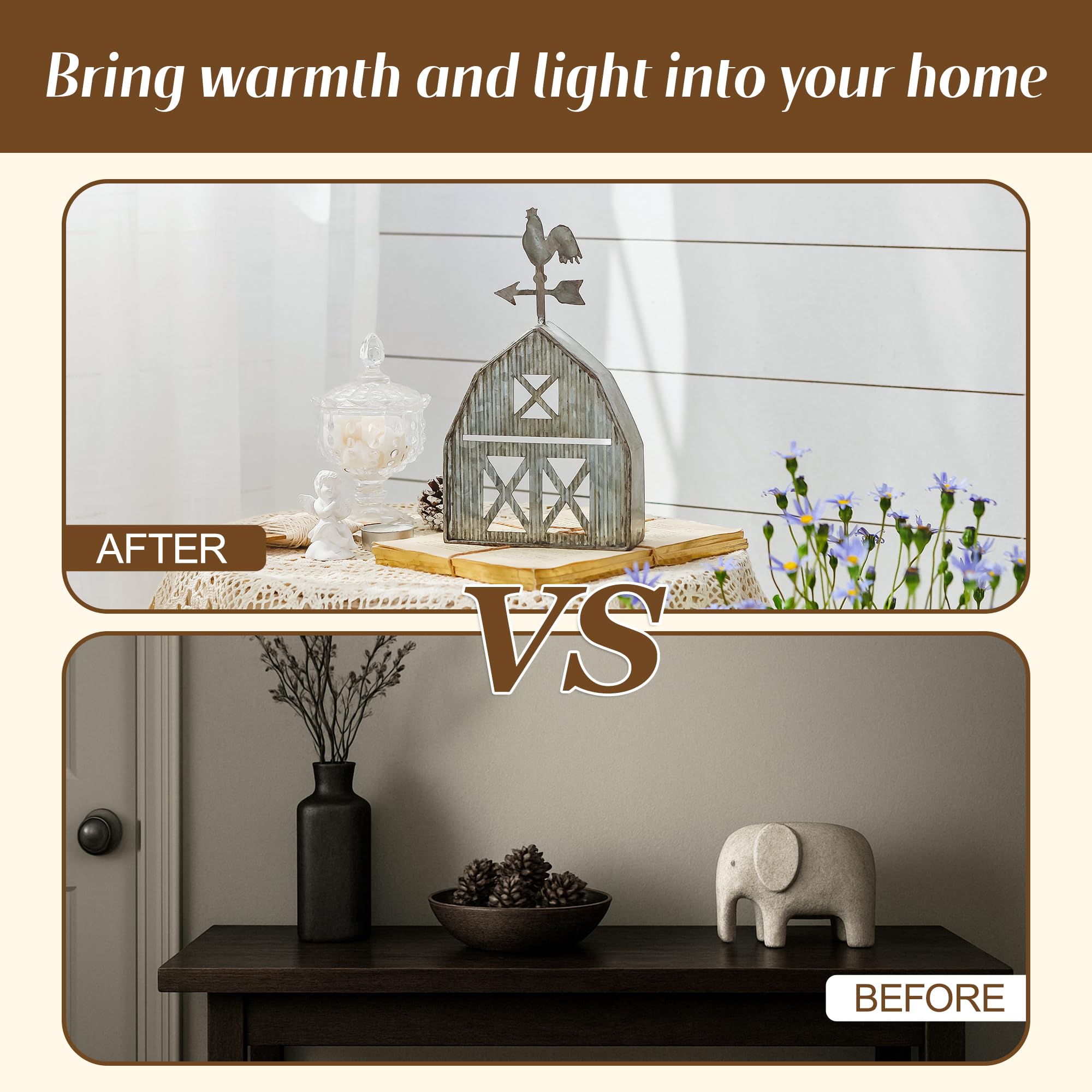 Synovana galvanized metal finish with vintage-inspired design enhances warm ambience.