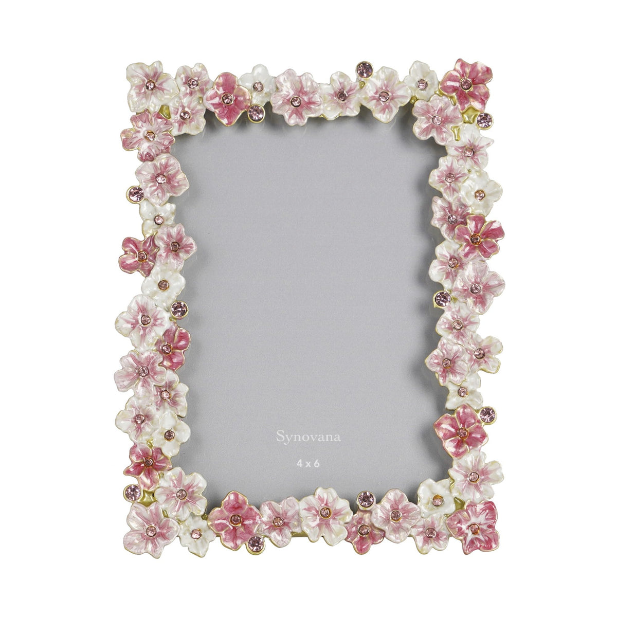 Synovana pink flower frame front view highlights a graceful 4x6 display for tabletop use.
