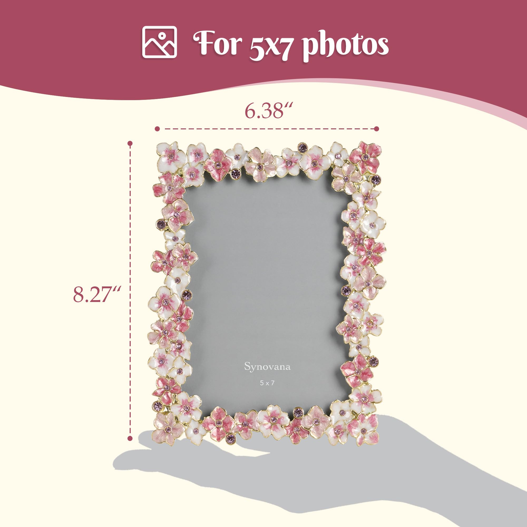 Synovana Pink Flower Frame floral-detail close-up shows three-dimensional petals and shimmering rhinestones for elegant decor.