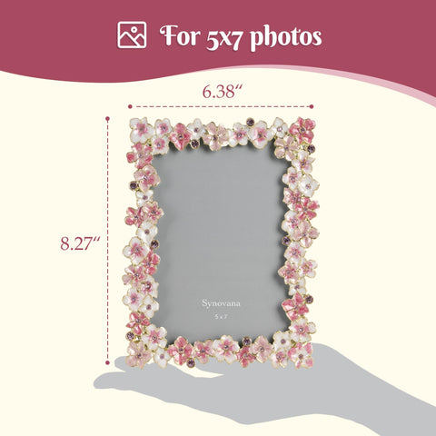 Synovana Pink Flower Frame floral-detail close-up shows three-dimensional petals and shimmering rhinestones for elegant decor.