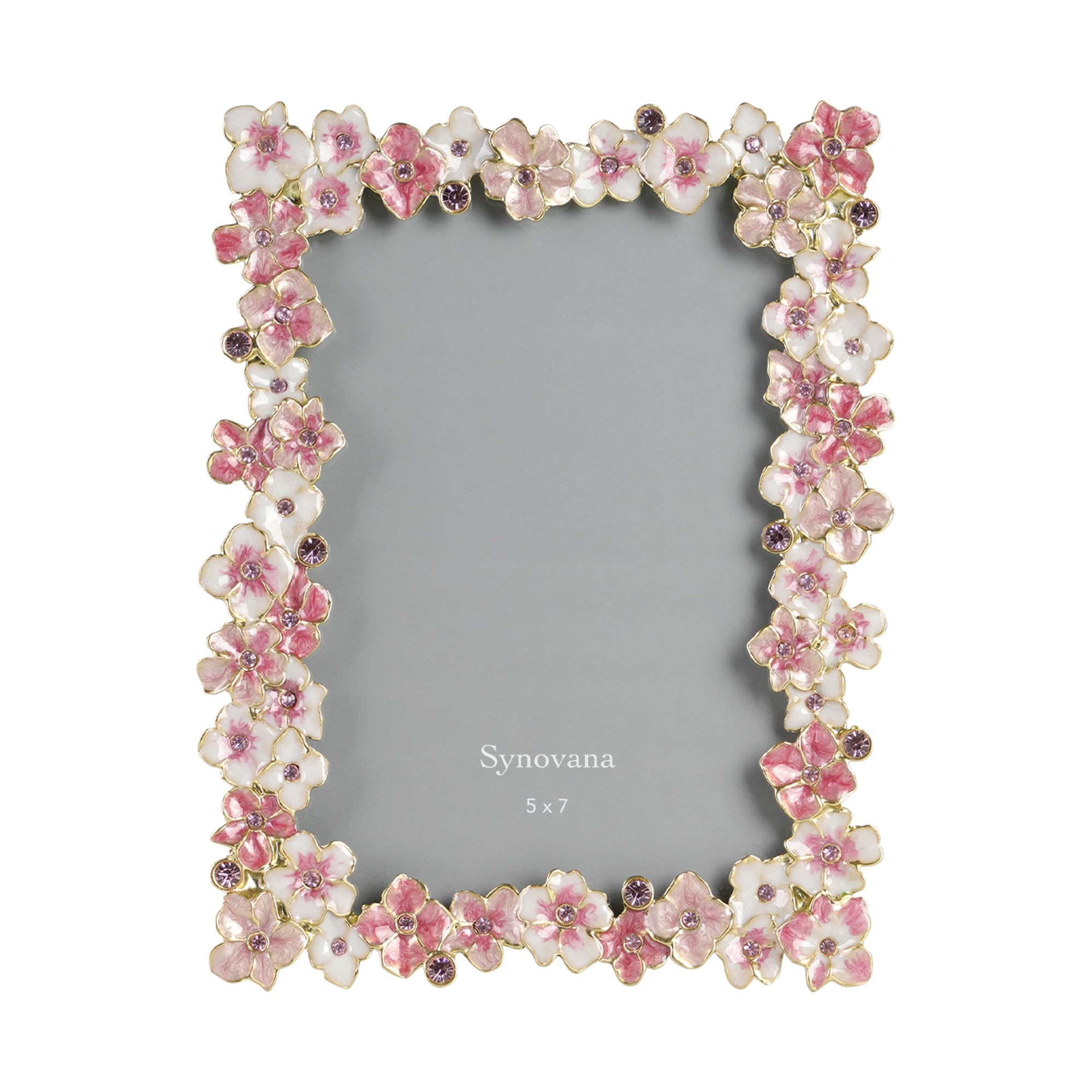 Synovana Pink Flower Frame front view highlights 5x7 photo display on desk or shelf.