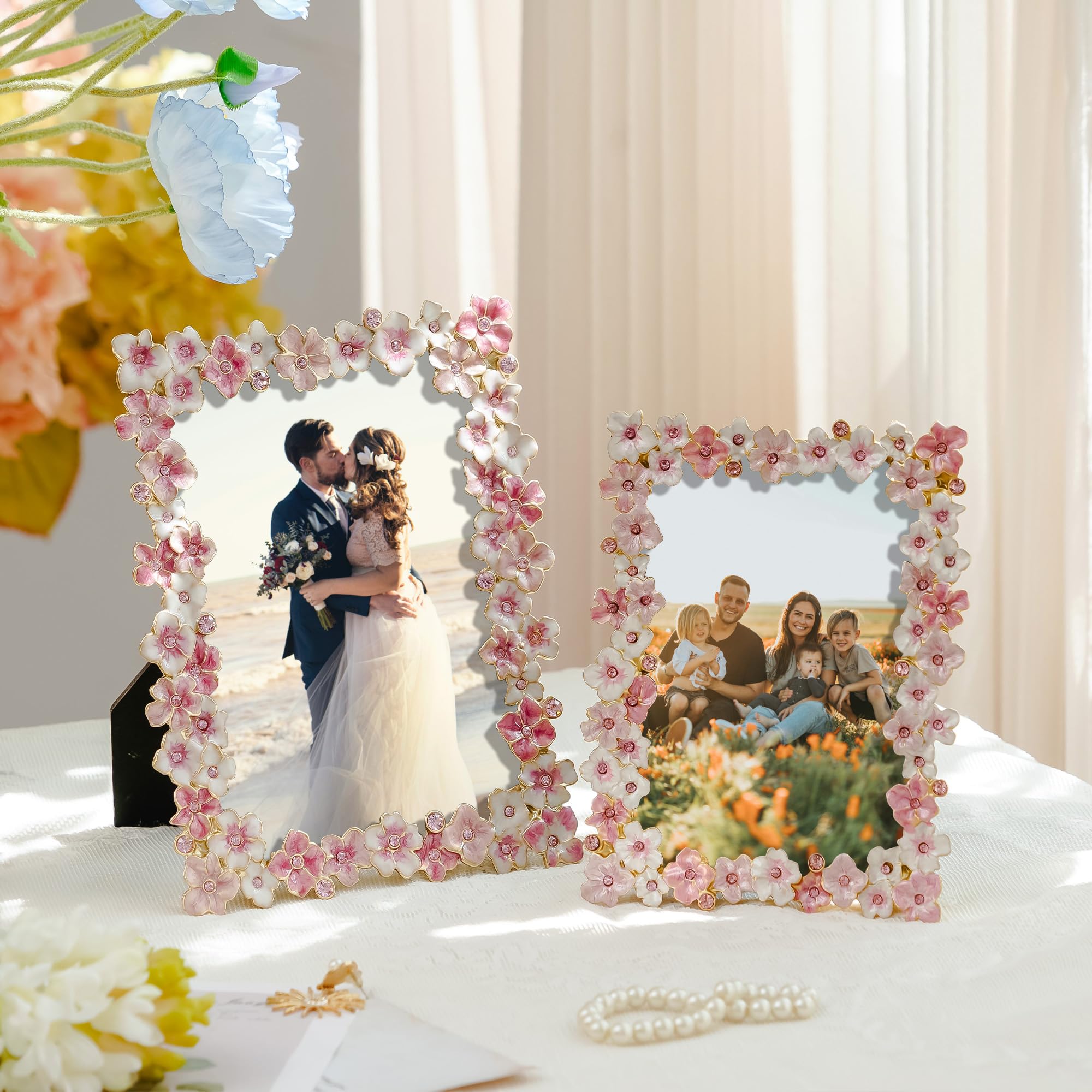 Dresser or shelf decor: Synovana pink flower frame adds vintage-inspired flair.