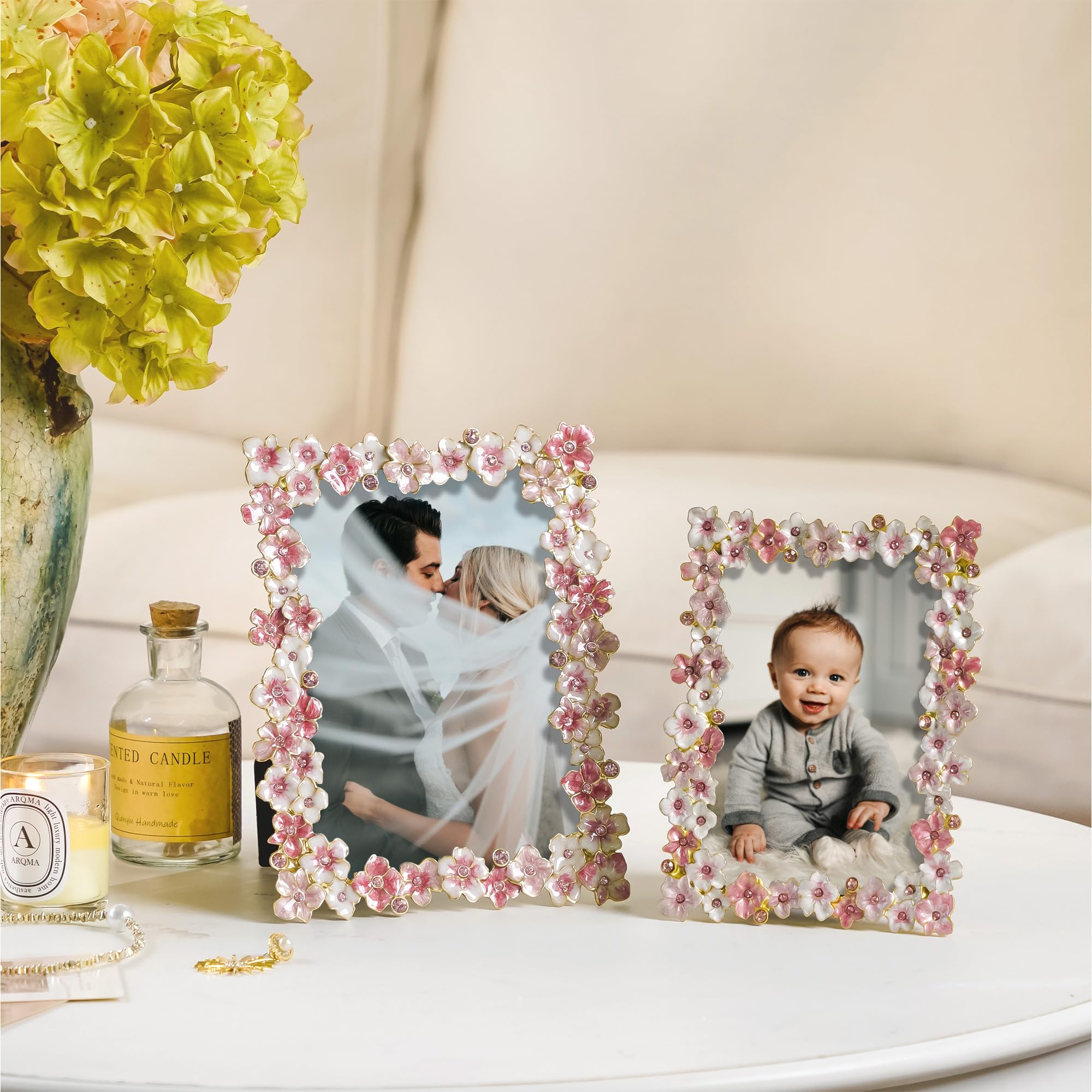 Romantic decor piece from Synovana frame enhances room ambiance with floral details.