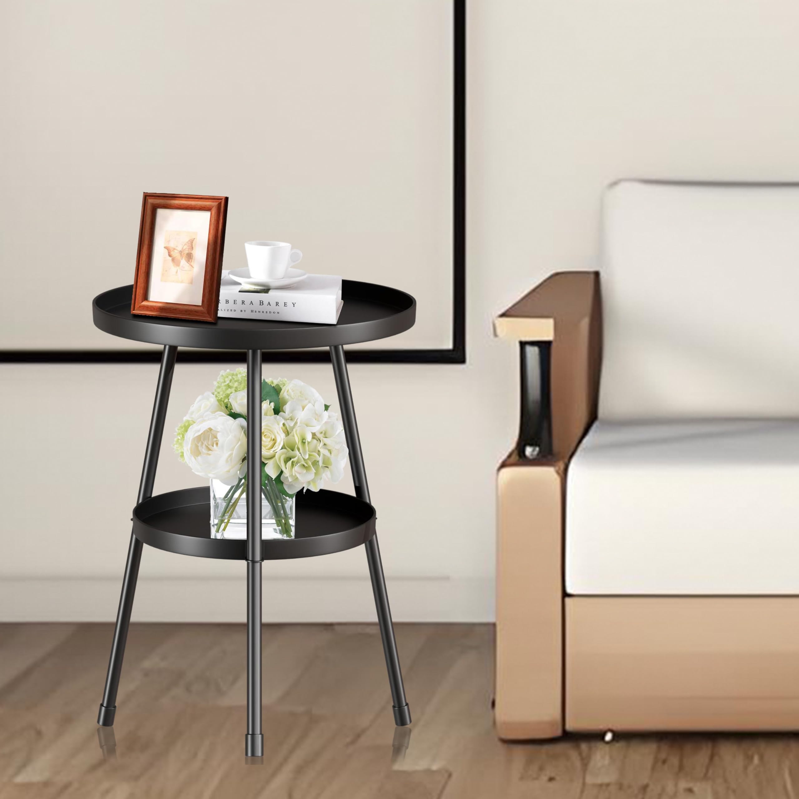 SYQ round metal side table in matte black, durable surface for daily use.