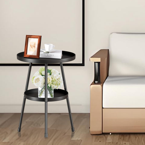 SYQ round metal side table in matte black, durable surface for daily use.