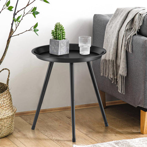 SYQ small black table ready for quick assembly with three legs.