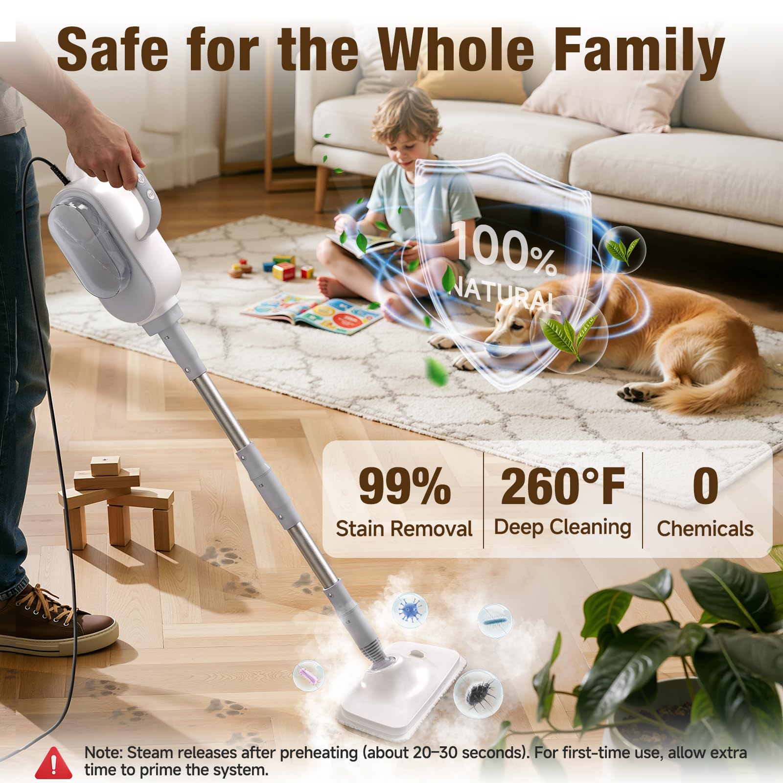 SYUDTY steam mop attachments show versatile tools for kitchen, bathroom, and windows.