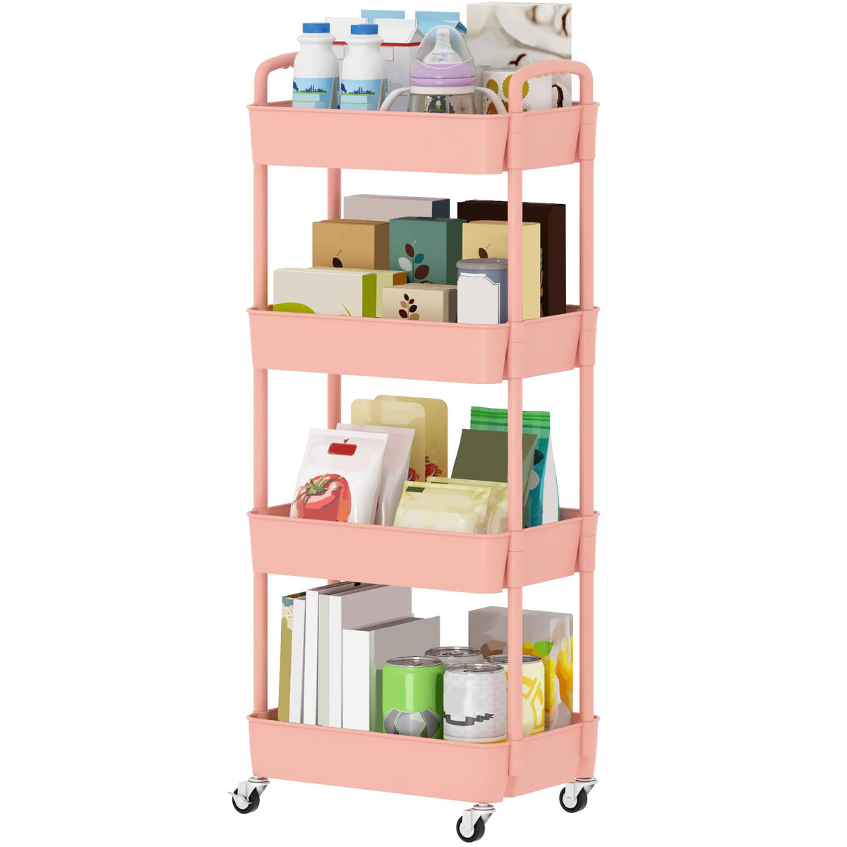 Sywhitta 4-tier pink cart side view for versatile storage on the move