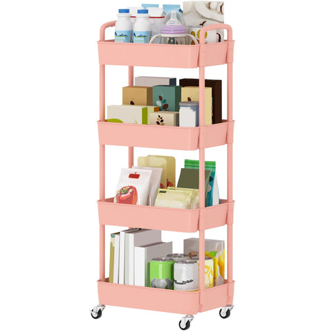 Sywhitta 4-tier pink cart side view for versatile storage on the move