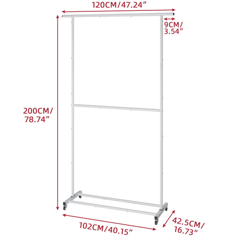 Sywhitta Double Rod Clothing Rack bottom shoe storage keeps footwear organized.