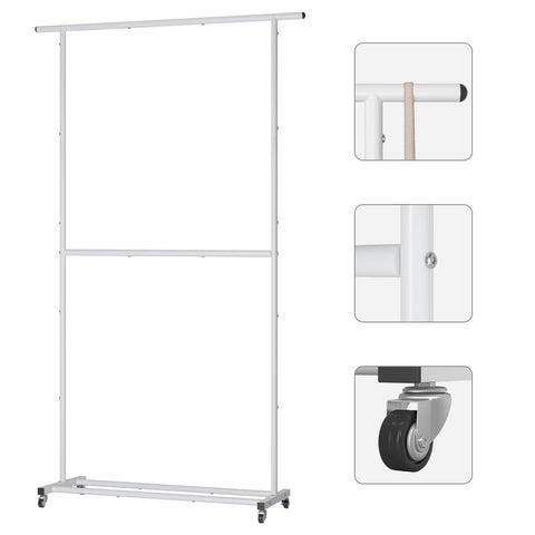 Sywhitta Double Rod Clothing Rack on wheels enables easy rearrangement.