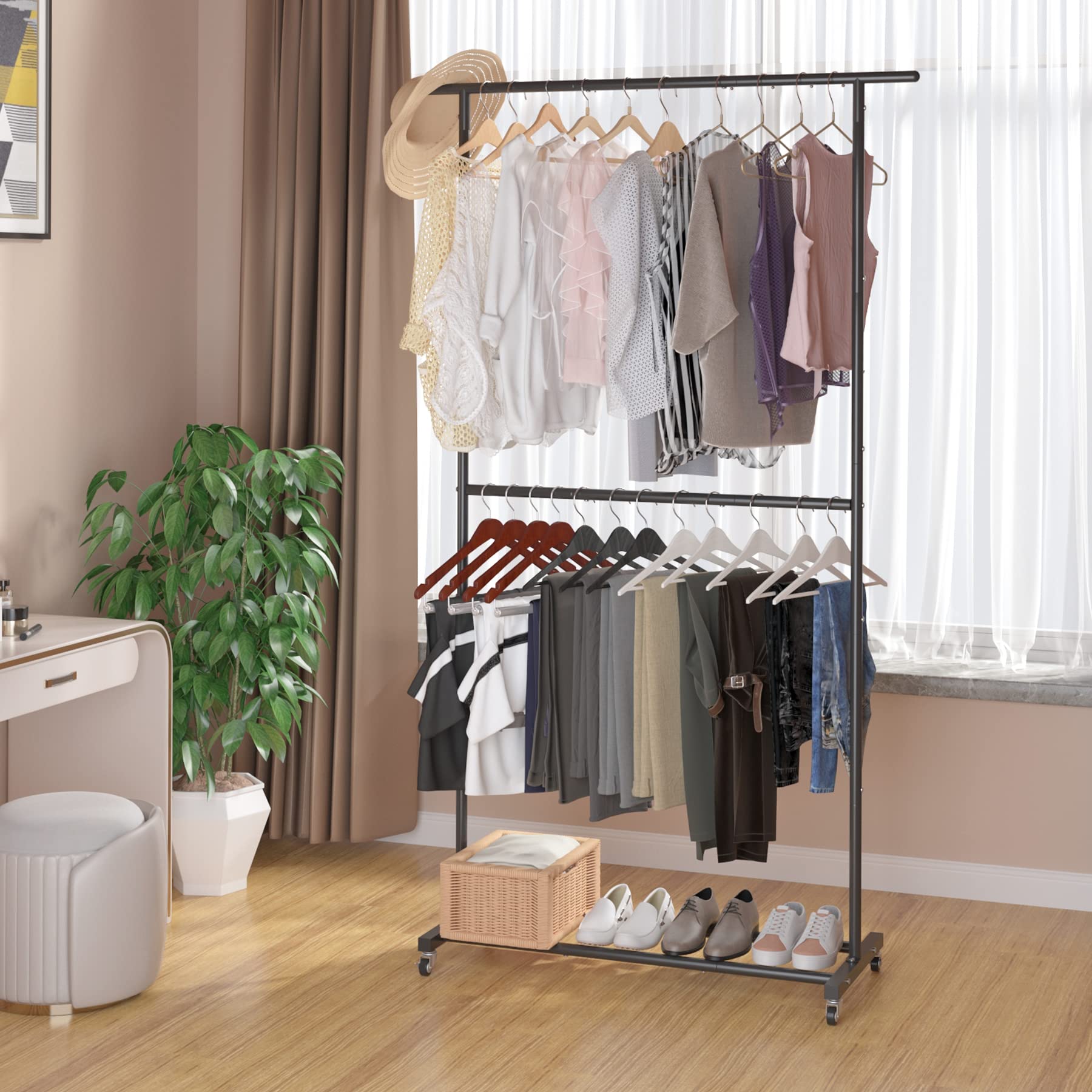 Sywhitta double-rod rack four wheels for easy maneuvering