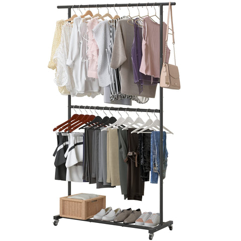 Sywhitta double rod garment rack top drying area for coats and dresses