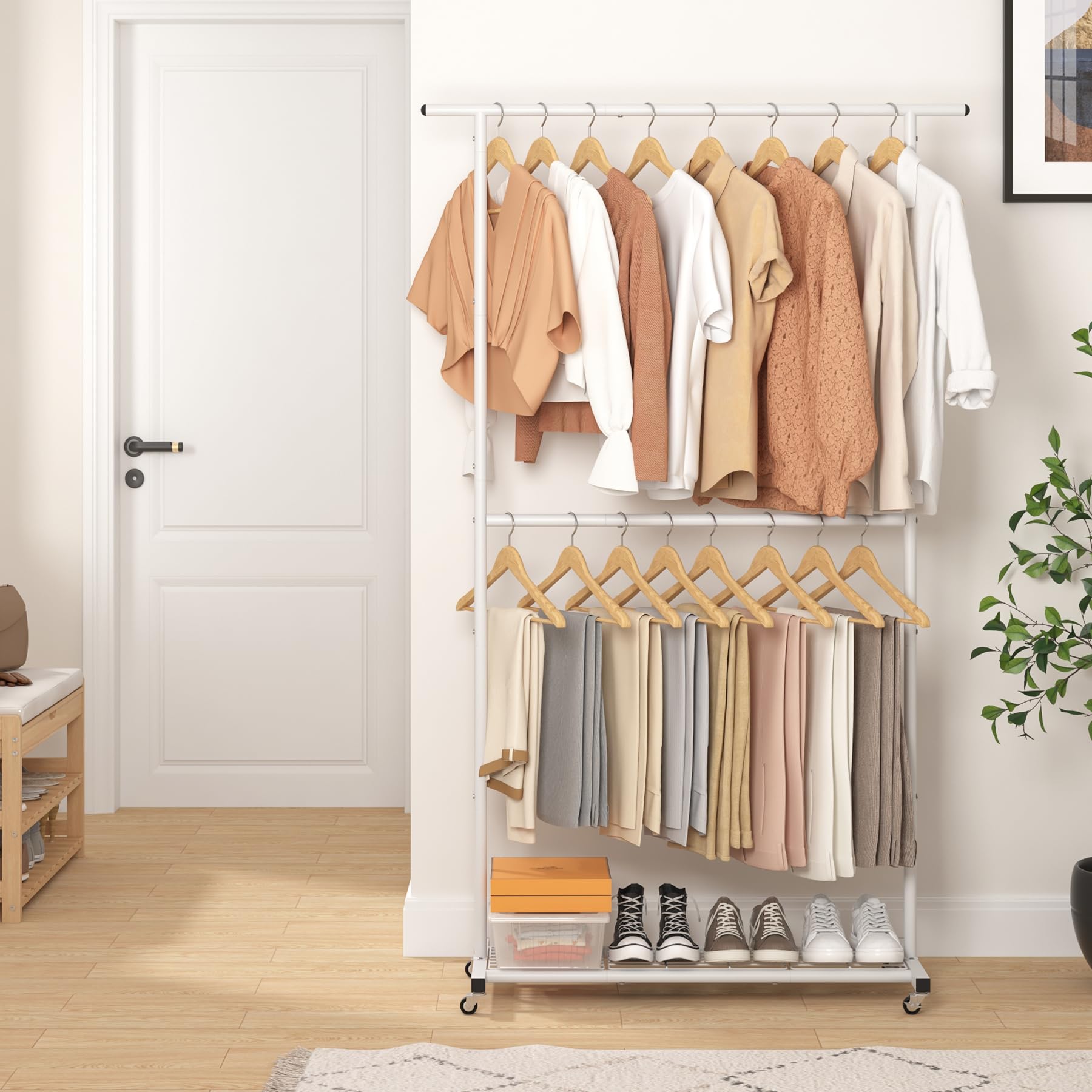 Sywhitta rolling wardrobe organizer moves smoothly on four casters