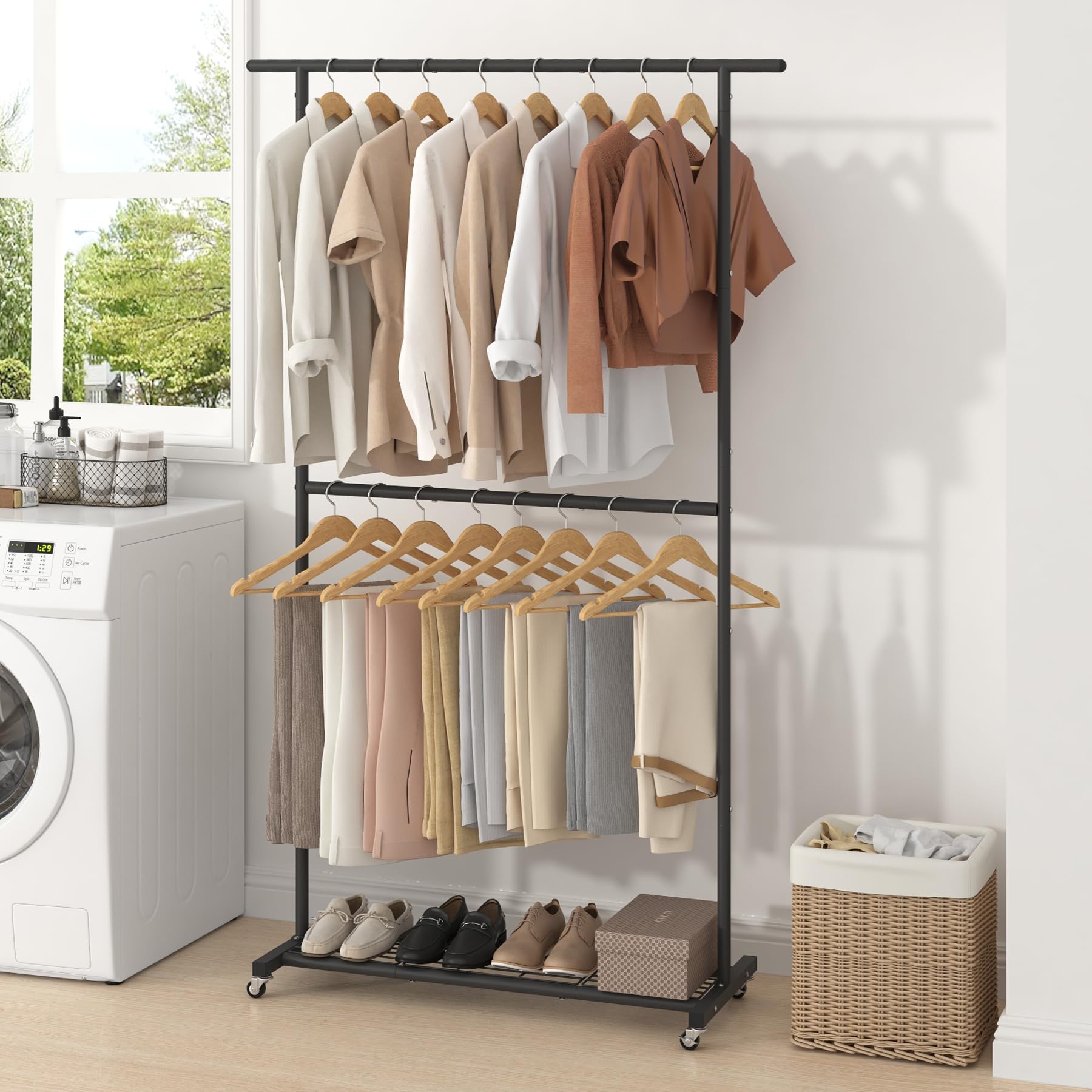 Sleek black finish of the Sywhitta garment rack for modern spaces.